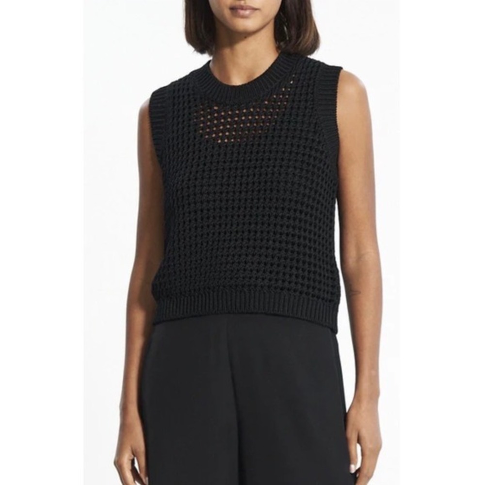 Theory Charcoal Open Stitch Mock Neck‎ Sleeveless Sweater Women's Size M